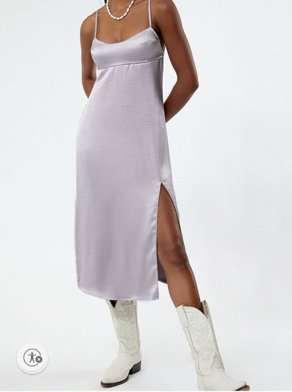 PACSUN LA Hearts Satin Bustier Midi Slip Dress with Side Slit Small Lilac